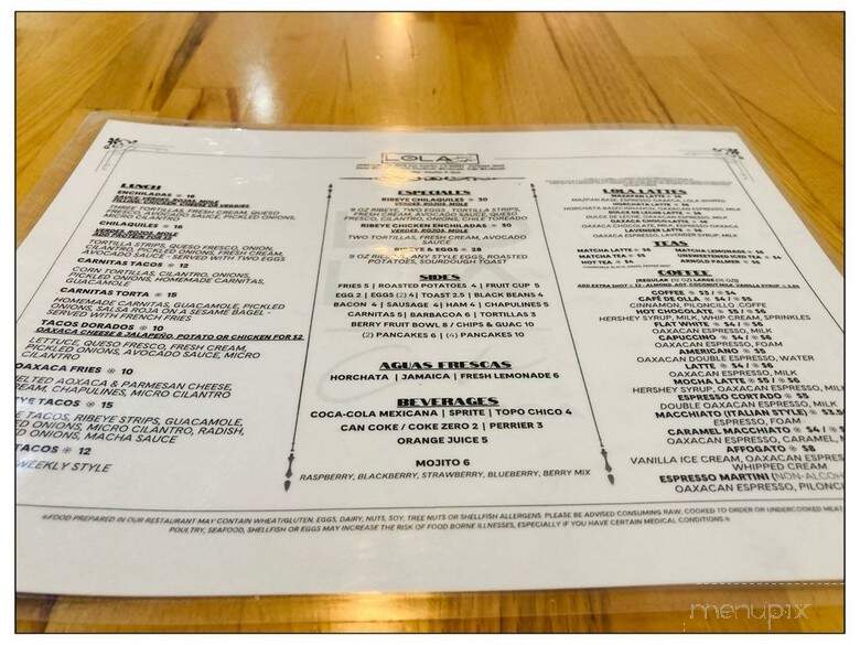 Lola Cafe - Los Angeles, CA menu_pic