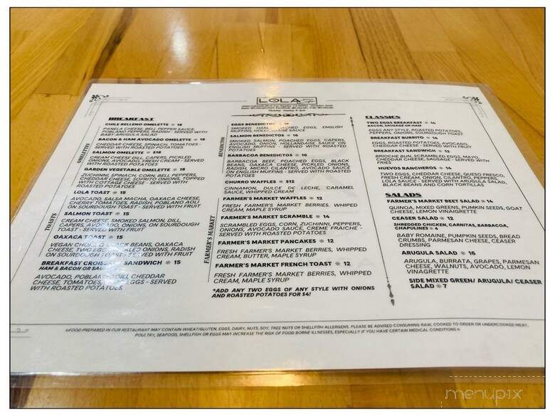 Lola Cafe - Los Angeles, CA menu_pic