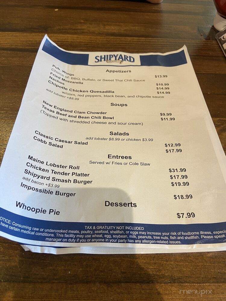 Shipyard Pub & Cafe - Portland, ME menu_pic