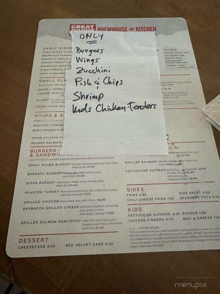 Great Divide Brewhouse and Kitchen - Denver, CO menu_pic