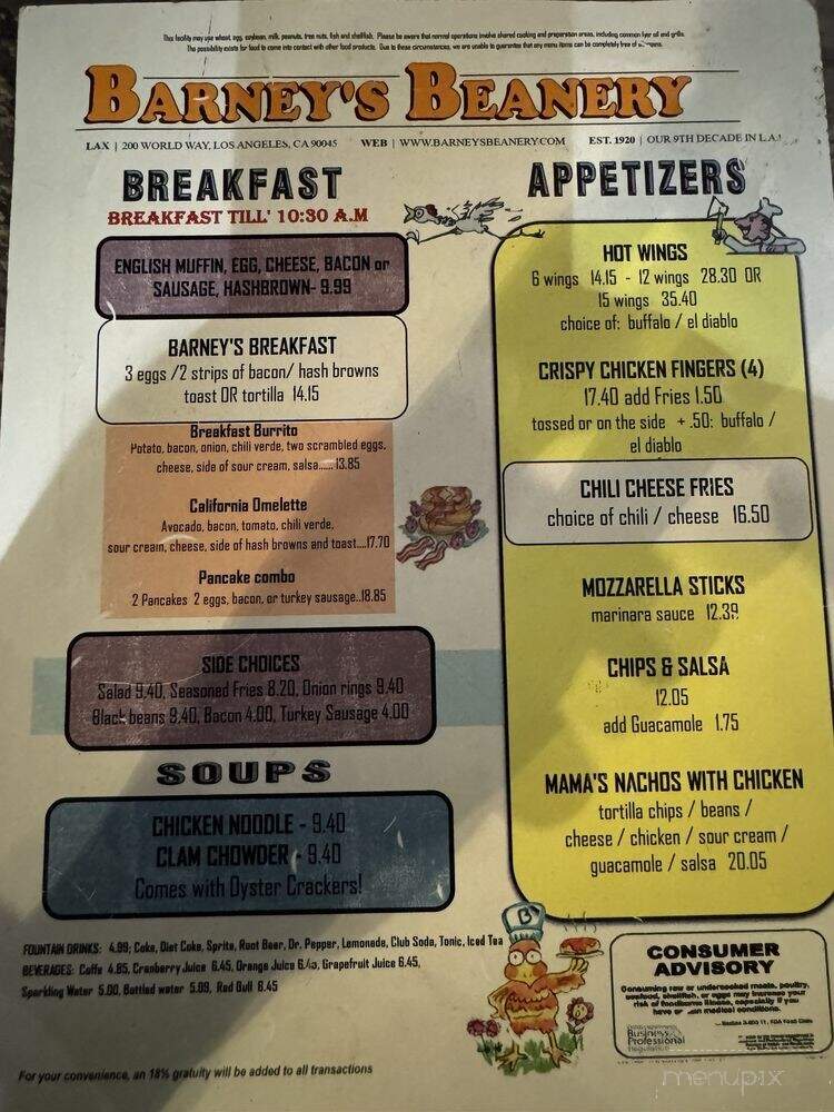 Barney's Beanery - Los Angeles, CA menu_pic