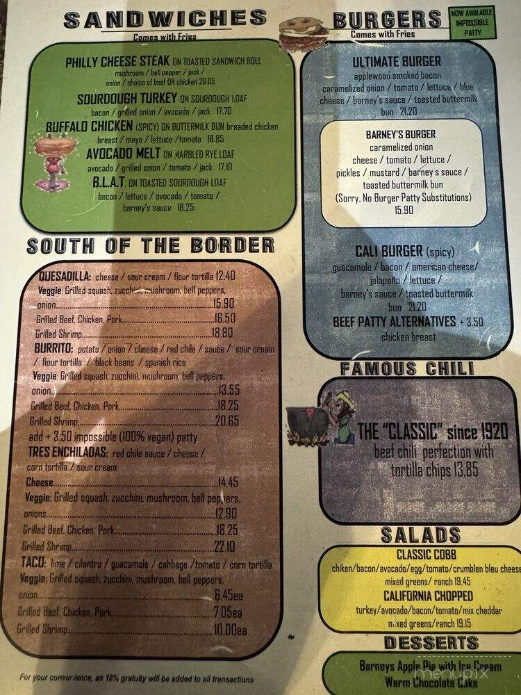 Barney's Beanery - Los Angeles, CA menu_pic