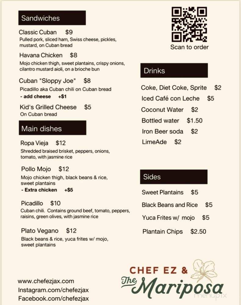 Chef EZ & the Mariposa - Jacksonville, FL menu_pic