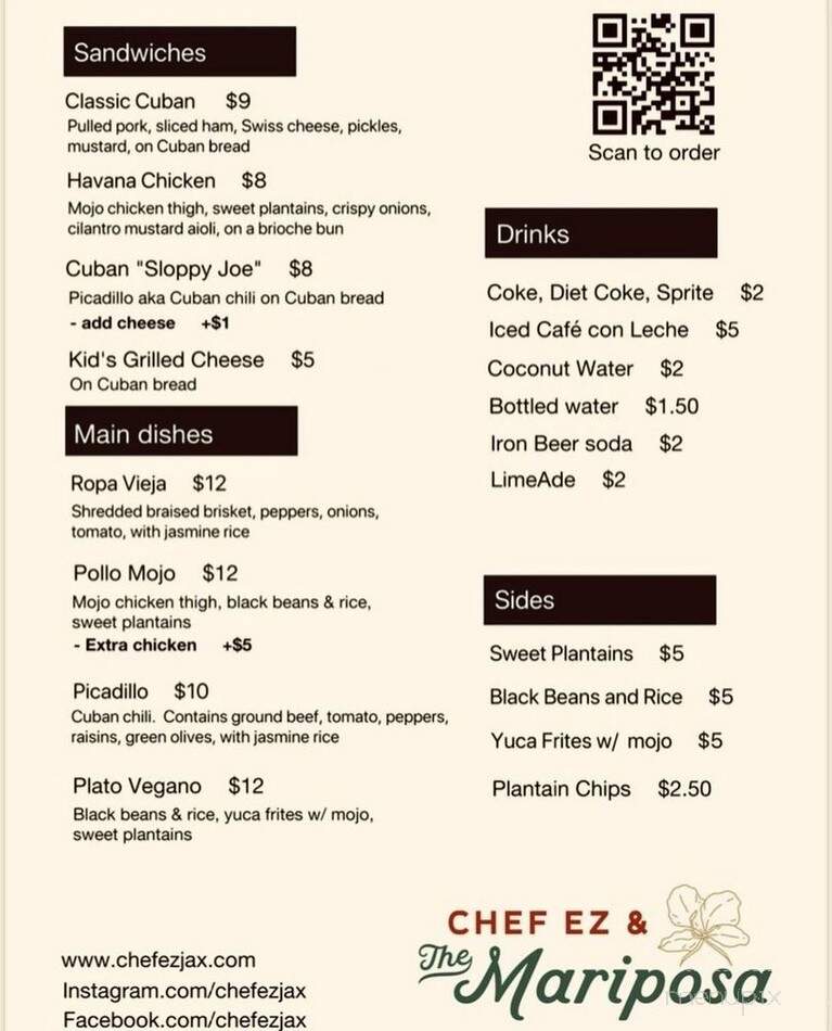 Chef EZ & the Mariposa - Jacksonville, FL menu_pic