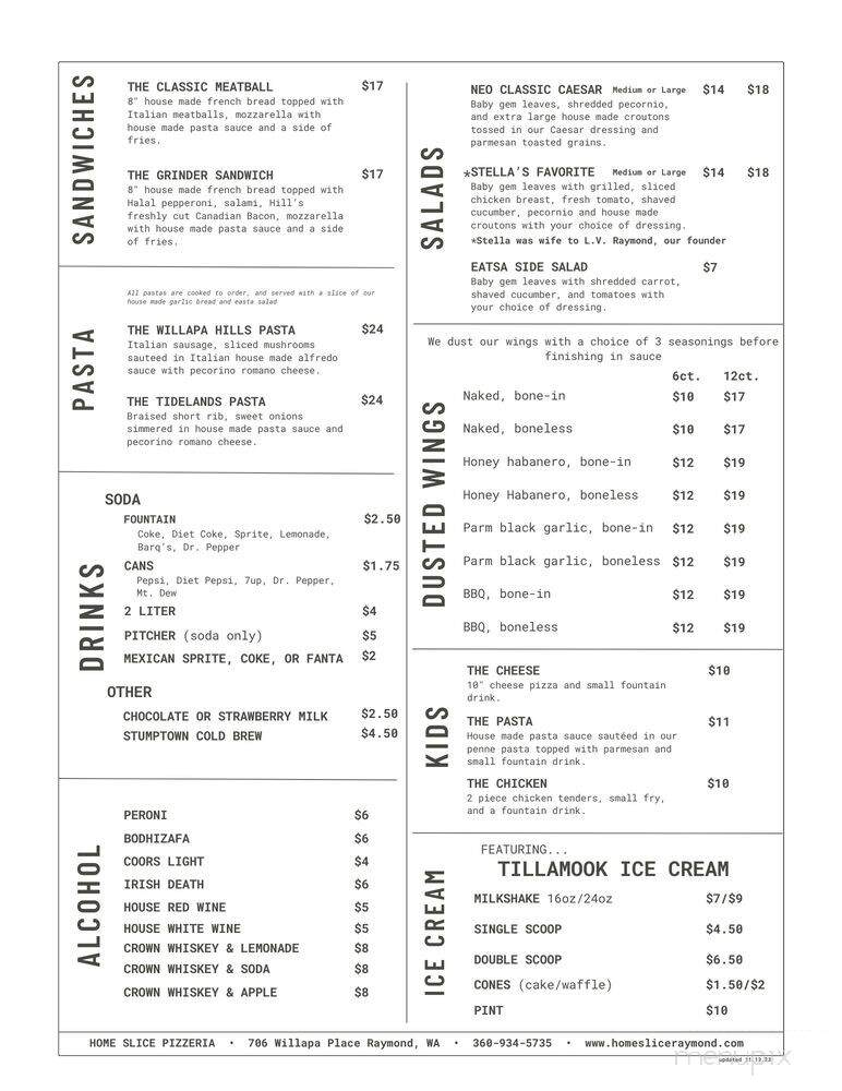 Home Slice Pizzeria - Raymond, WA menu_pic
