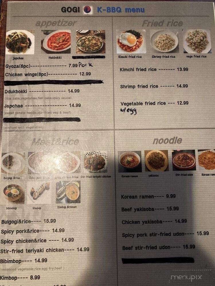 Gogi Grill Korean Barbeque - Cook, WA menu_pic