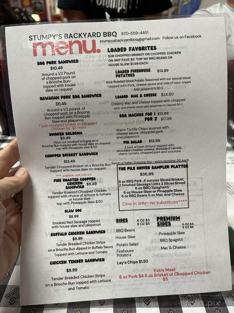 Stumpy's Backyard BBQ - Marion, AR menu_pic