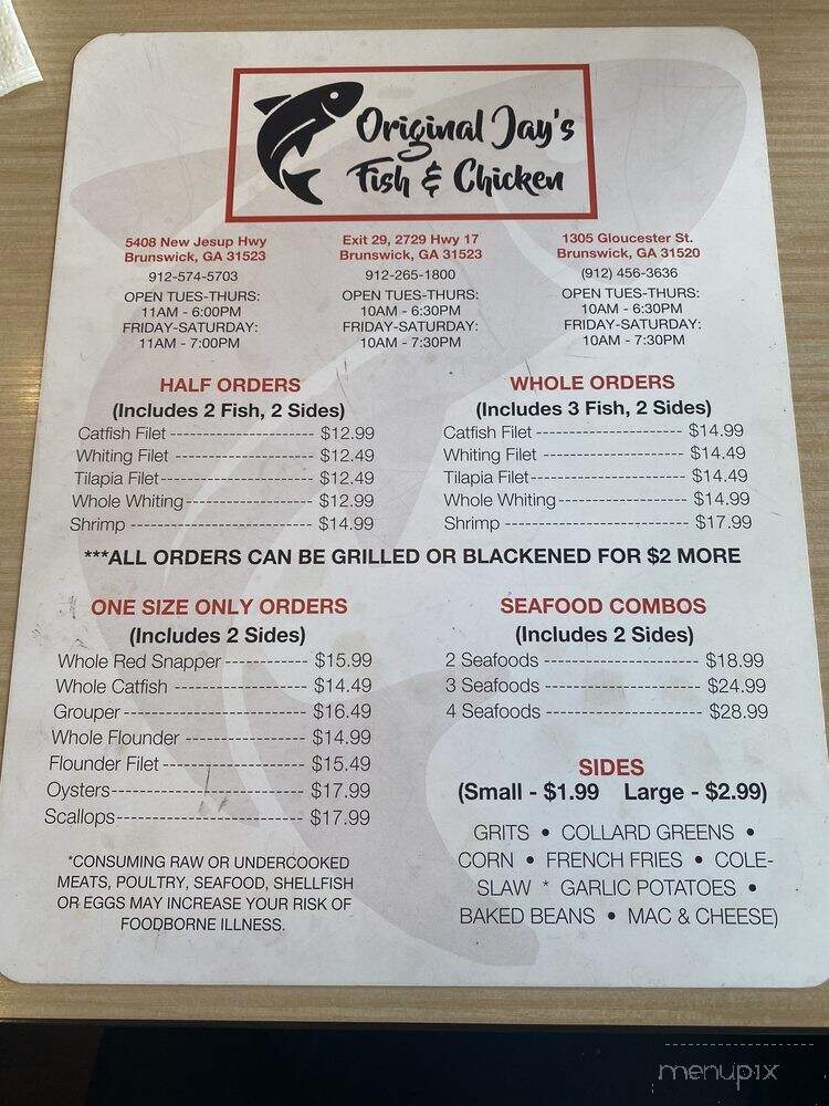 Original Jay's Fish & Chicken - Brunswick, GA menu_pic