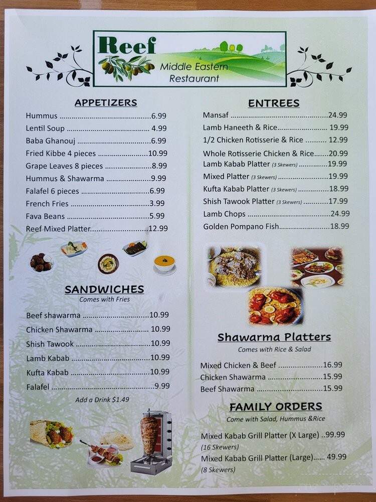 Reef Middle Eastern Restaurant - Indianapolis, IN menu_pic