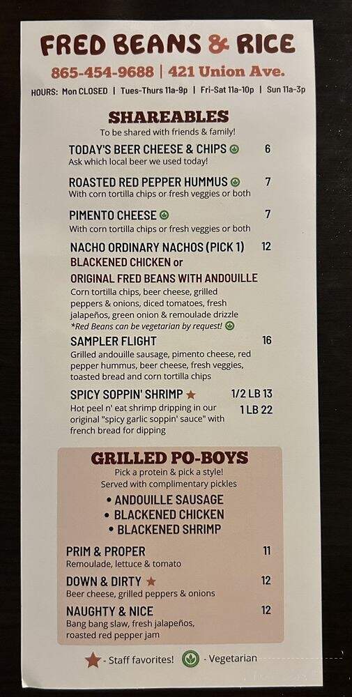 Fred's Beans & Rice - Knoxville, TN menu_pic
