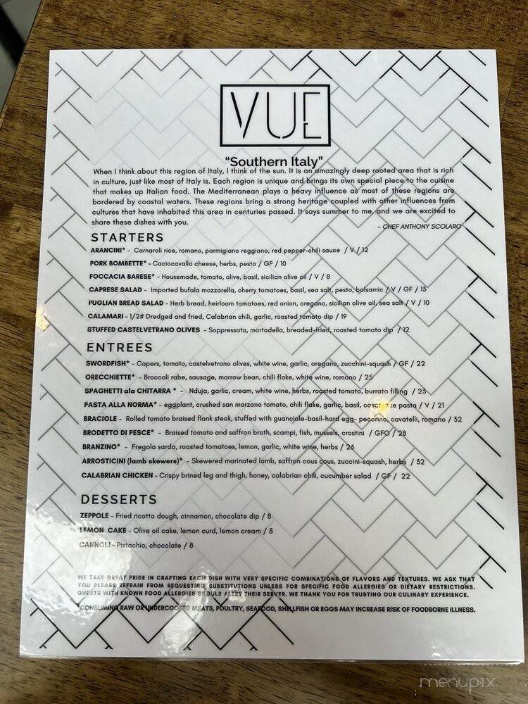 Vue - Wadsworth, OH menu_pic