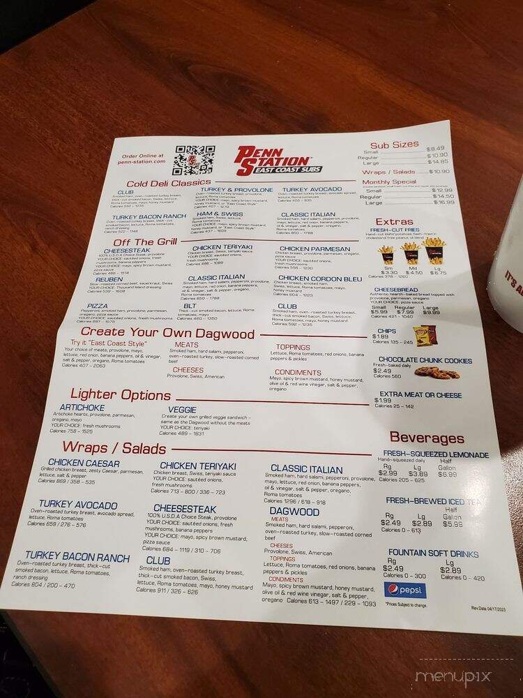 Penn Station East Coast Subs - Clinton Township, MI menu_pic