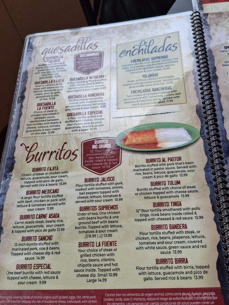 La Fuente Mexican Restaurant - Kansas City, MO menu_pic