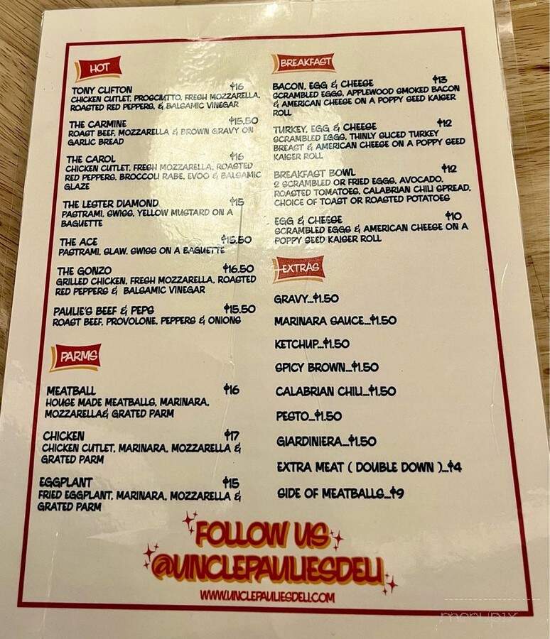 Uncle Paulie's - Las Vegas, NV menu_pic