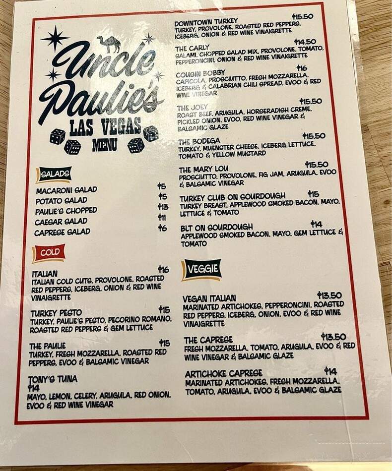 Uncle Paulie's - Las Vegas, NV menu_pic