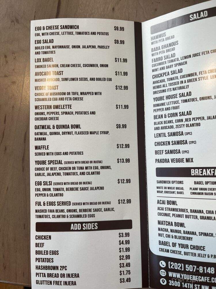 Yoube Coffee - Washington, DC menu_pic