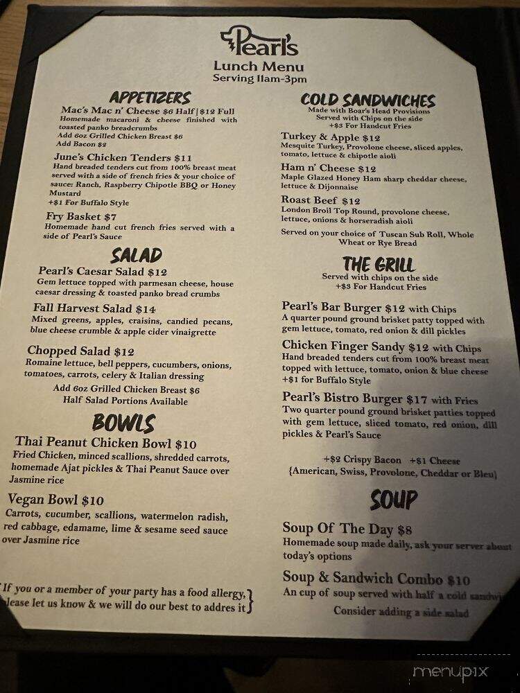 Pearl's Bar & Bistro - Cazenovia, NY menu_pic
