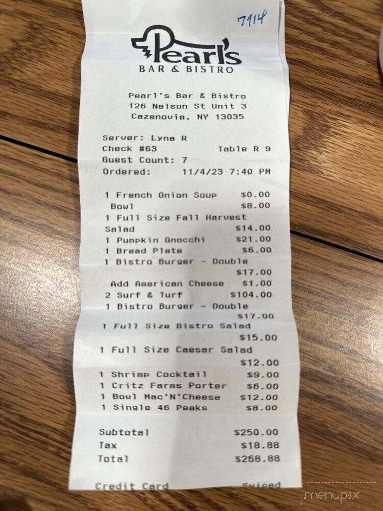 Pearl's Bar & Bistro - Cazenovia, NY menu_pic