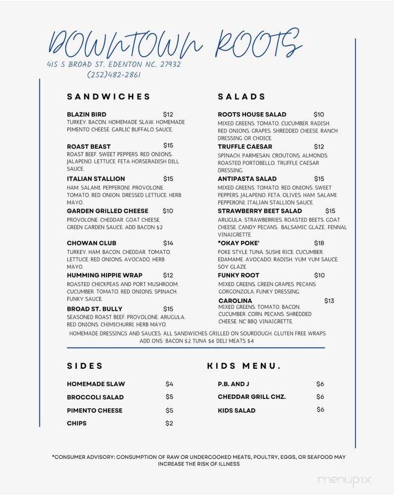 Downtown Roots - Edenton, NC menu_pic