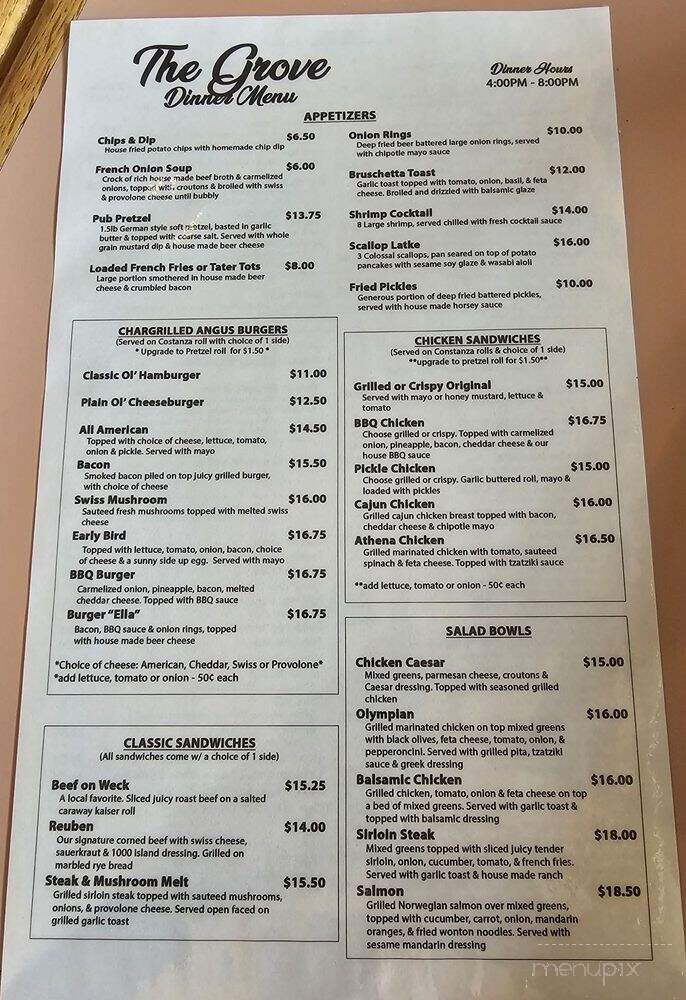 The Grove on Rt 16 - Delevan, NY menu_pic