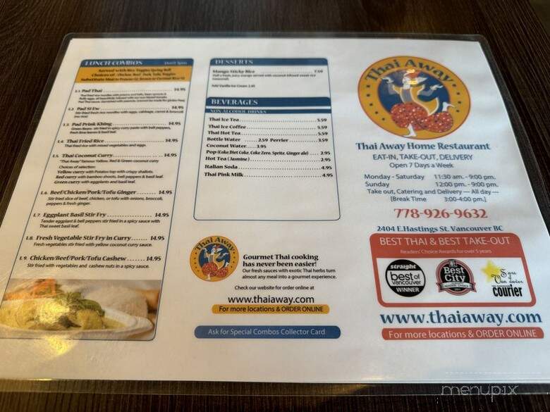 Thai Away Home - Vancouver, BC menu_pic
