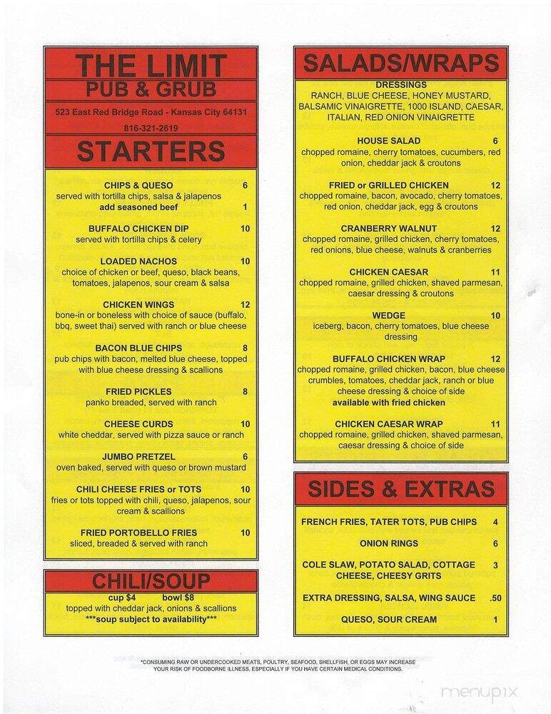 The Limit Pub & Grub - Kansas City, MO menu_pic