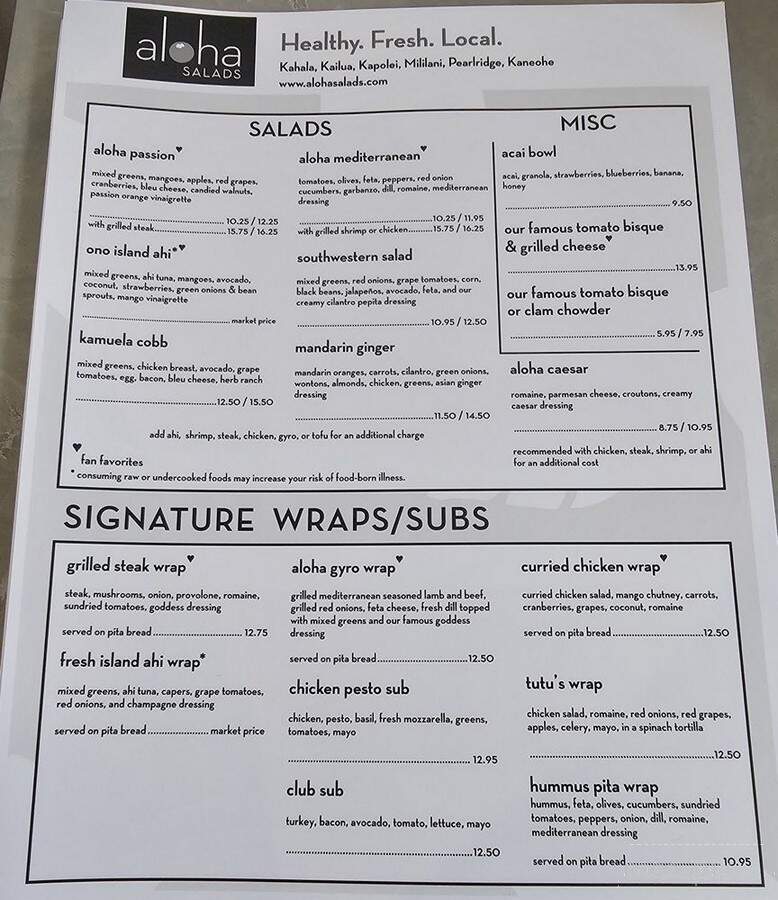 Aloha Salads - Kaneohe, HI menu_pic