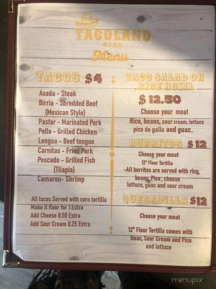 Tacoland - Carmel, NY menu_pic