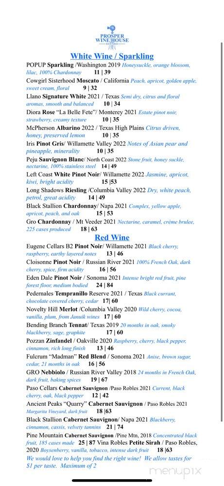 Prosper Wine House - Prosper, TX menu_pic
