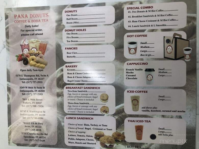 Pana Donuts Coffee & Boba Tea - Indianapolis, IN menu_pic