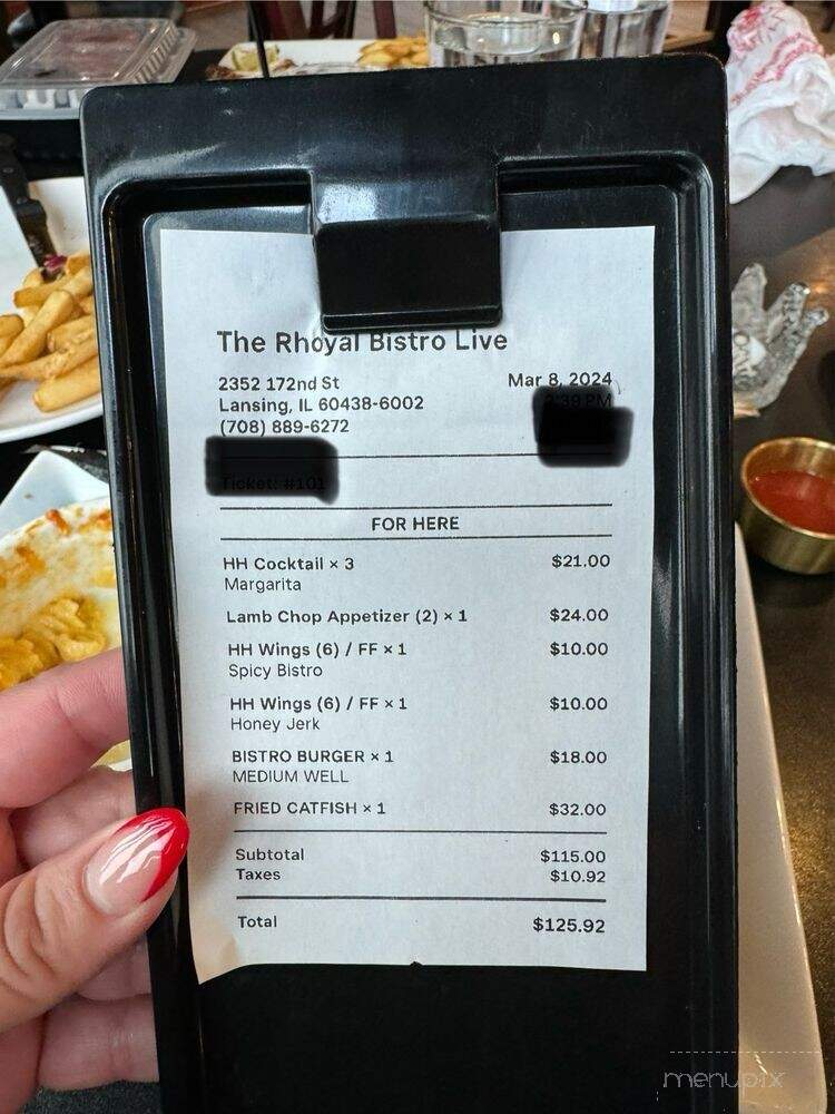 The Rhoyal Bistro Live - Lansing, IL menu_pic