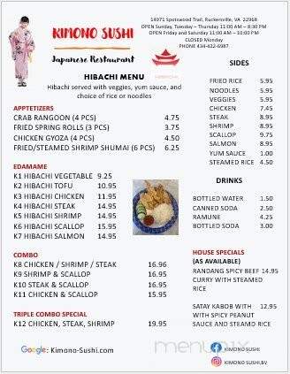 Kimono Sushi - Ruckersville, VA menu_pic