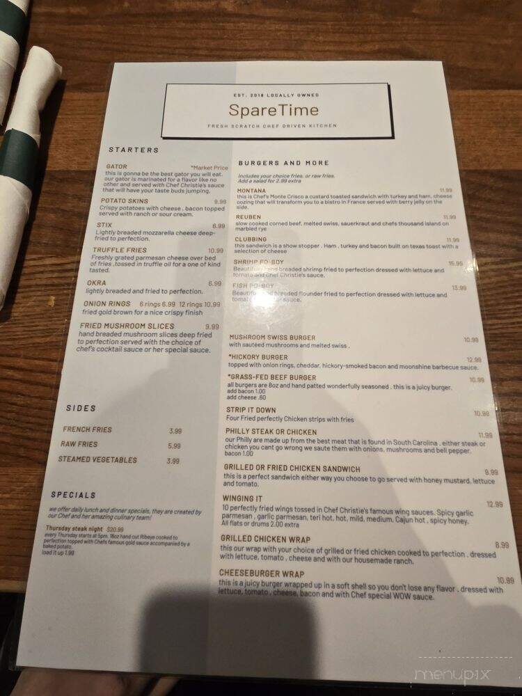 Sparetime - Kershaw, SC menu_pic