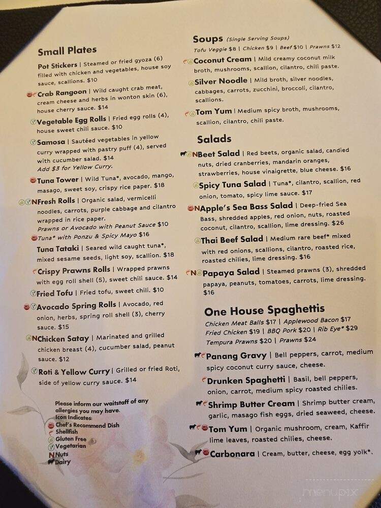 One House Bistro - San Ramon, CA menu_pic