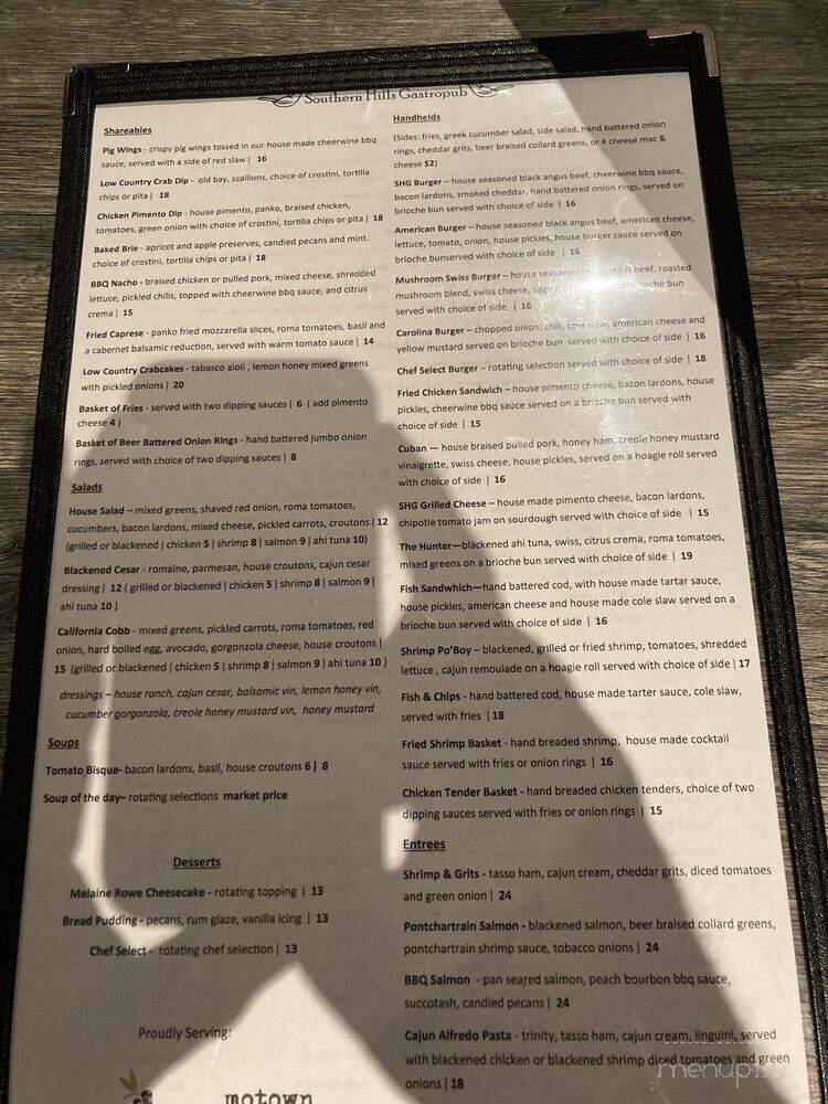 Southern Hills Gastropub - Rock Hill, SC menu_pic