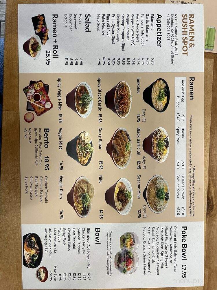 Ramen & Sushi Spot - Encinitas, CA menu_pic