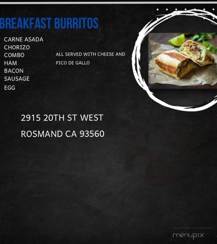 El Chulo Burgers - Rosamond, CA menu_pic