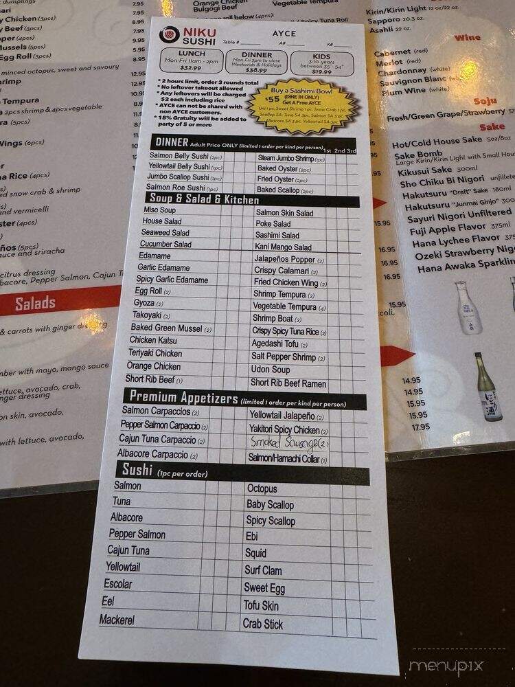 Niku Sushi - Anaheim, CA menu_pic