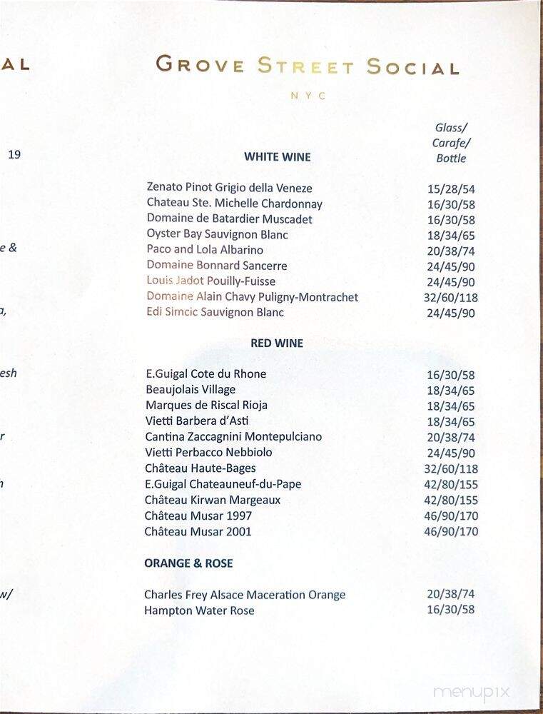 Grove Street Social - New York, NY menu_pic