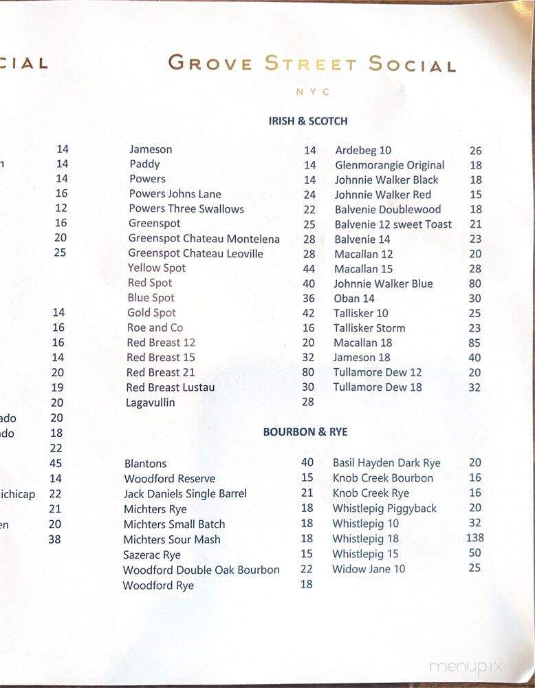 Grove Street Social - New York, NY menu_pic