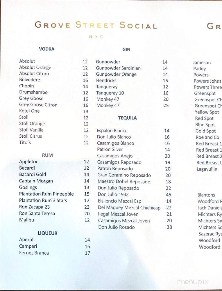 Grove Street Social - New York, NY menu_pic