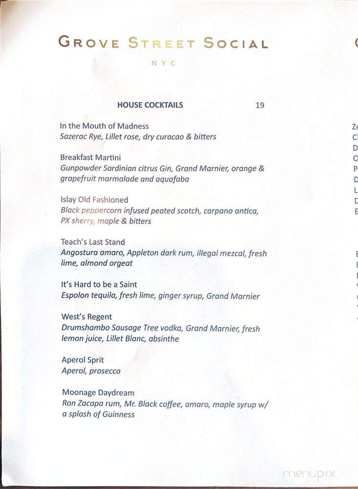 Grove Street Social - New York, NY menu_pic