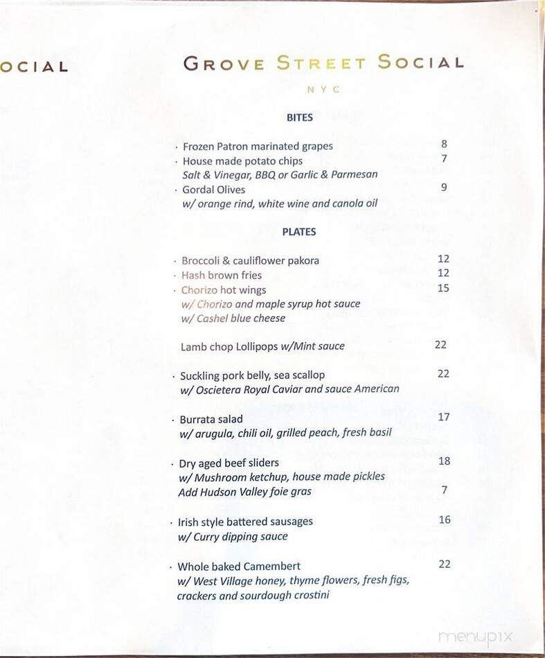 Grove Street Social - New York, NY menu_pic