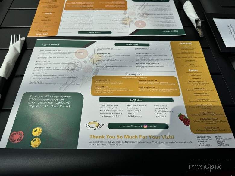 Namo Cafe Bistro - Calgary, AB menu_pic