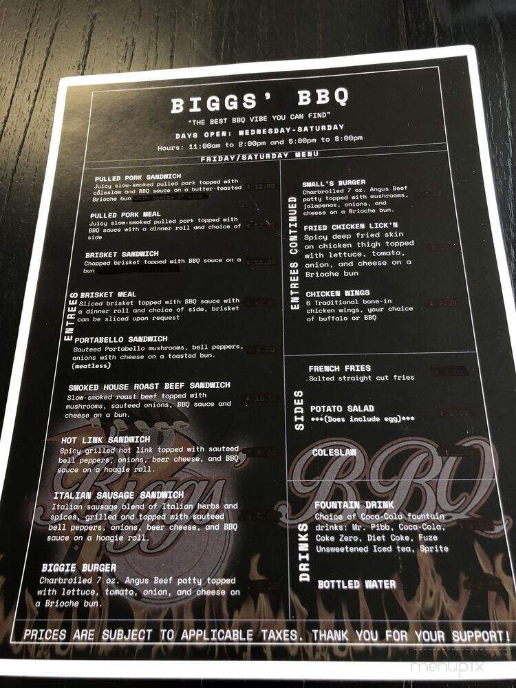 Biggs' BBQ - Lemoore, CA menu_pic