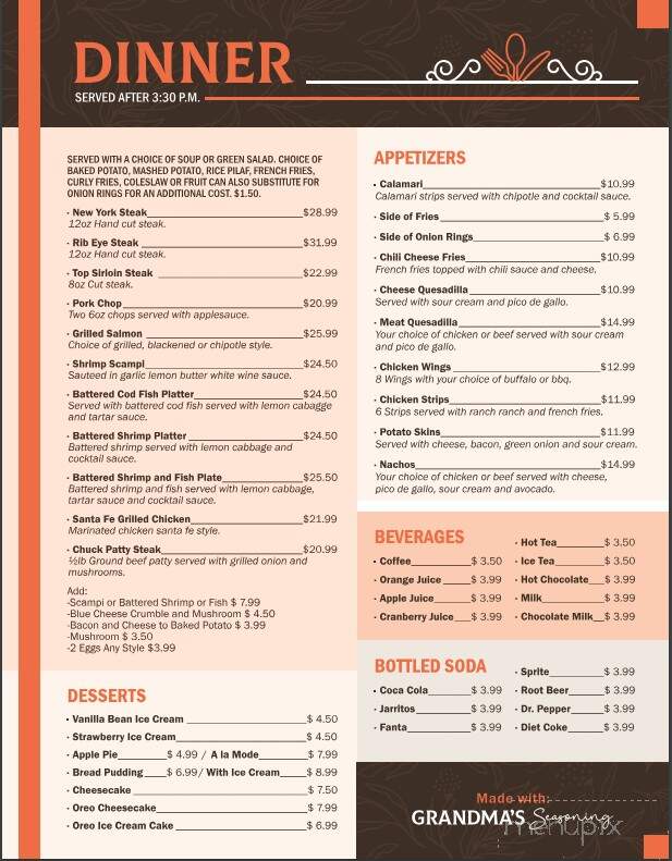 Grandma's Seasoning Restaurant - Bishop, CA menu_pic