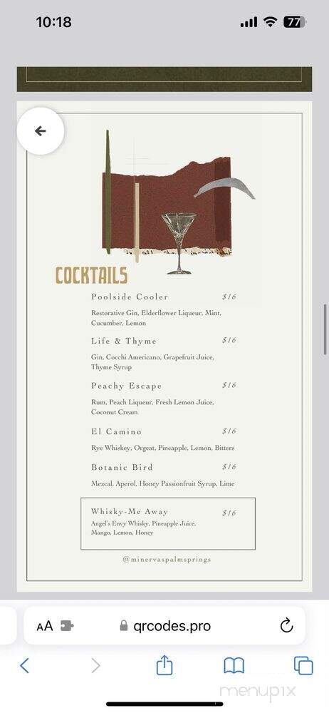 Minerva's - Palm Springs, CA menu_pic