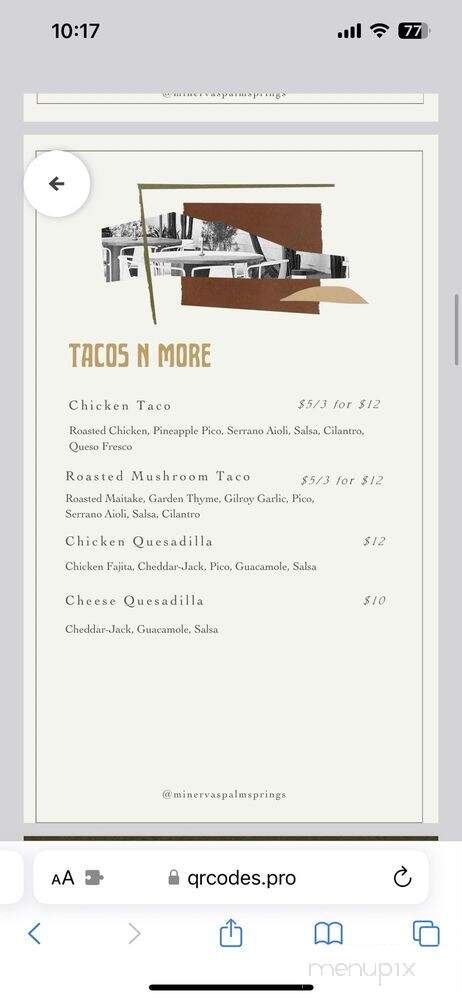 Minerva's - Palm Springs, CA menu_pic