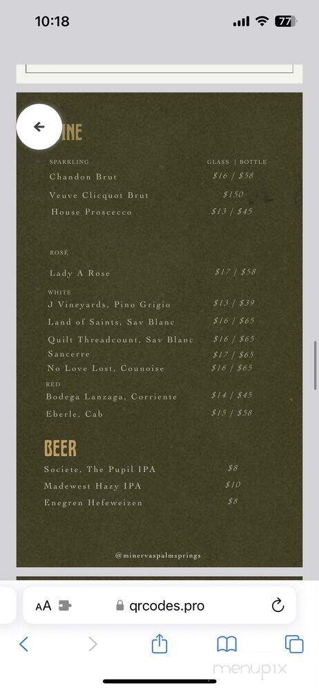 Minerva's - Palm Springs, CA menu_pic