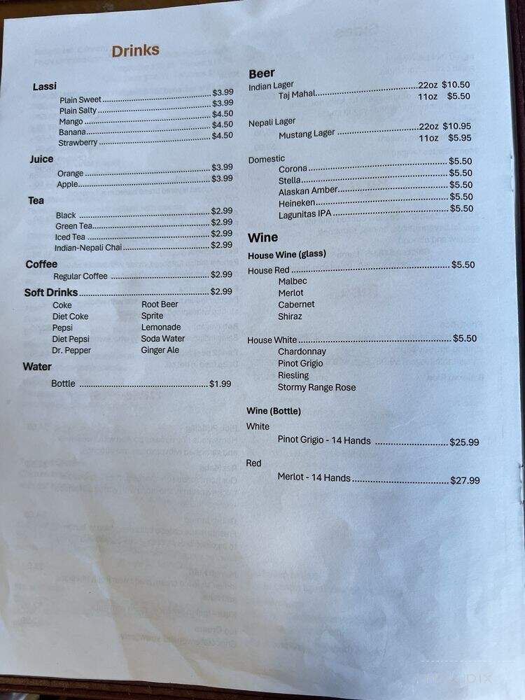 Indian-Nepali Kitchen - Seattle, WA menu_pic